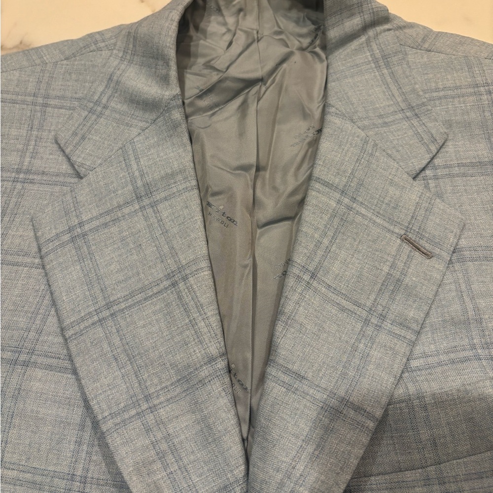 Kiton Light Blue Plaid Blazer